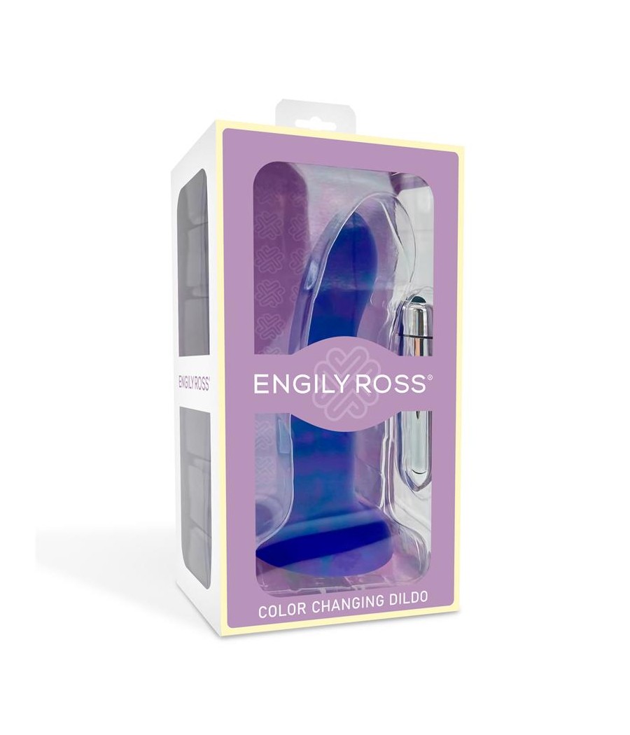 Dildo con Vibracion que Cambia de Color Azul a Purpura Talla M 17 cm