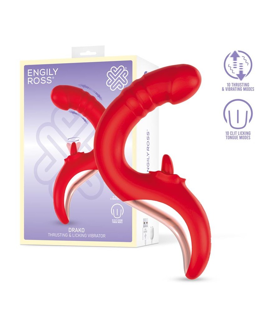 Drako Vibrador con Thrusting y Lengua Oscilante 360º