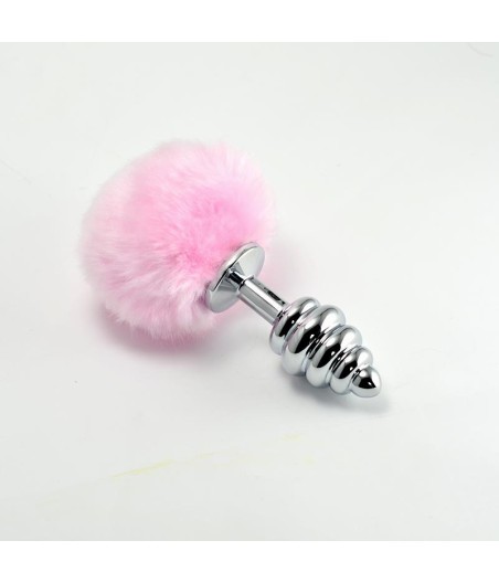 Plug Anal de Metal en Espiral con Pompon Rosa