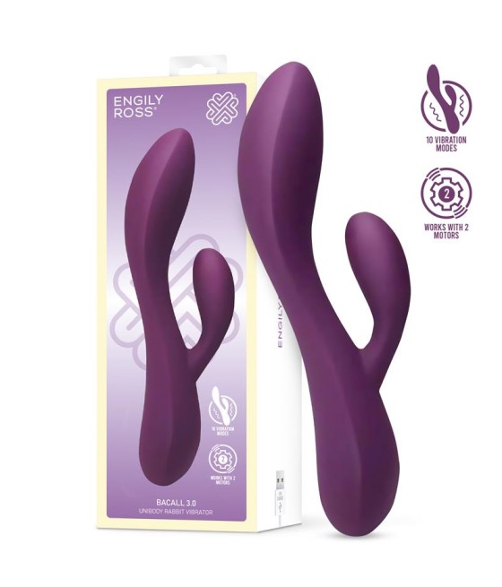 Bacall 20 Vibrador Silicona Liquida Inyectada Doble Motor USB Purpura