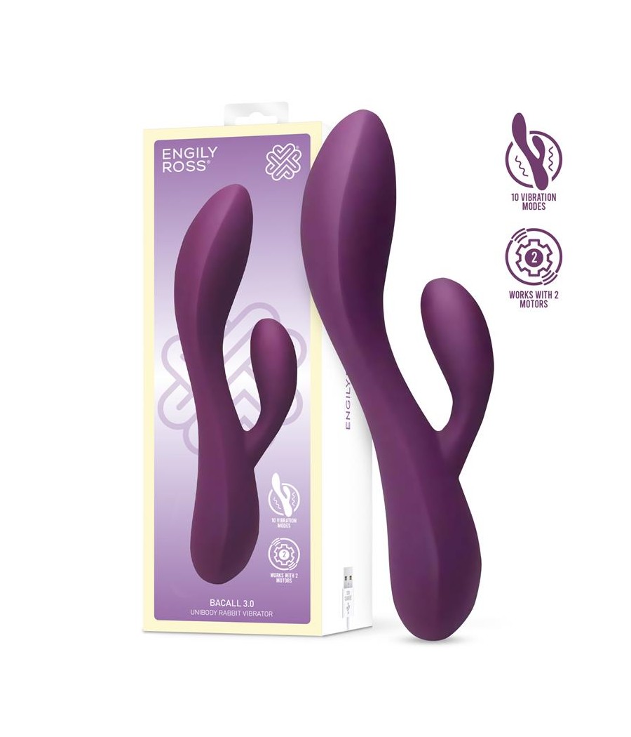 Bacall 20 Vibrador Silicona Liquida Inyectada Doble Motor USB Purpura