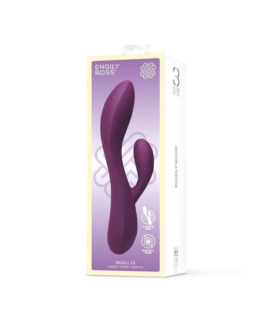 Bacall 20 Vibrador Silicona Liquida Inyectada Doble Motor USB Purpura