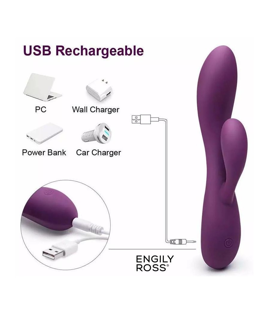 Bacall 20 Vibrador Silicona Liquida Inyectada Doble Motor USB Purpura