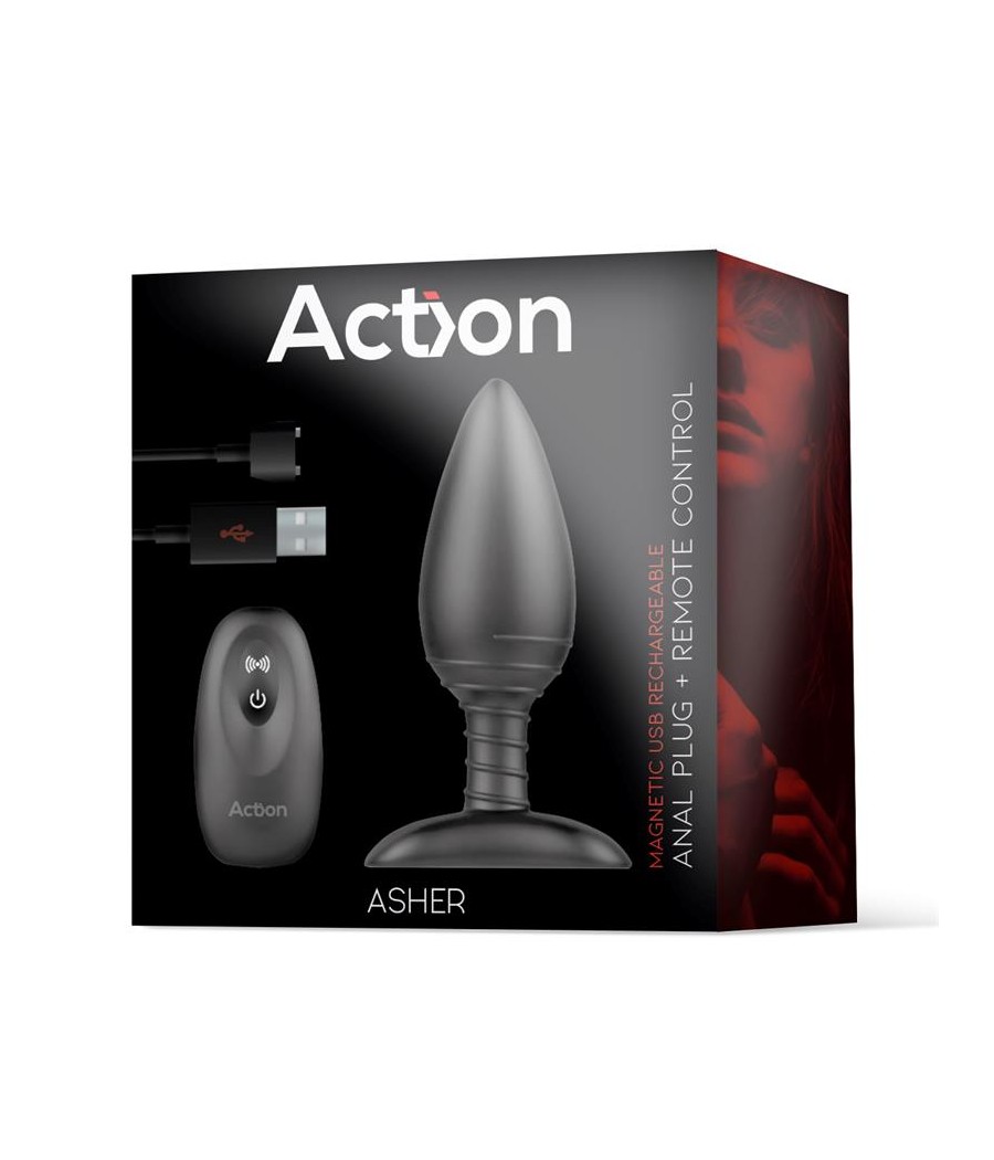 Asher Plug Anal con Control Remoto USB Magnetico Negro