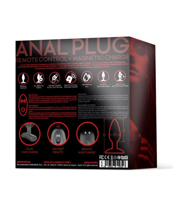 Asher Plug Anal con Control Remoto USB Magnetico Negro