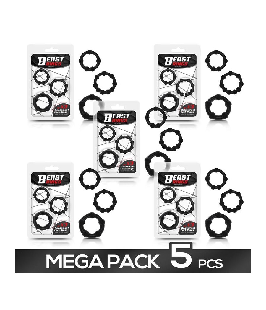 Pack de 5 Set 3 Anillos para el Pene Beaded Flexible Negro