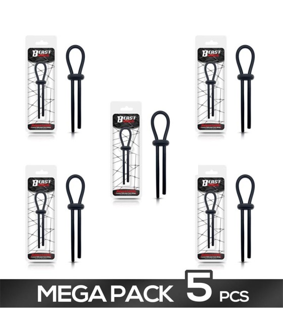 Pack  4 + 1 Anillo para el Pene de Lazo Ajustable Silicona Sólida Negro