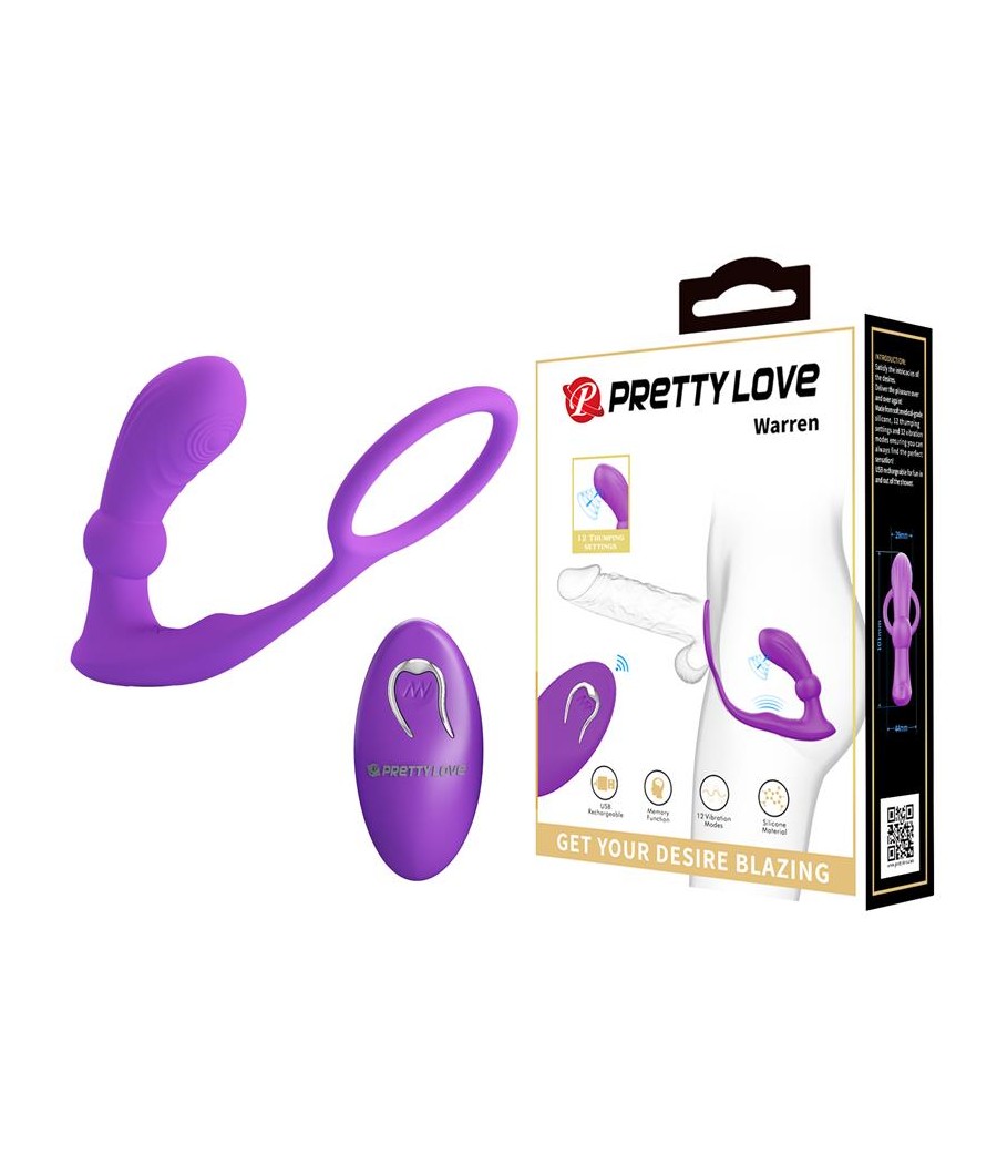 Warren Plug Anal y Anillo para el Pene con Vibracion y Pulsacion a Control Remoto