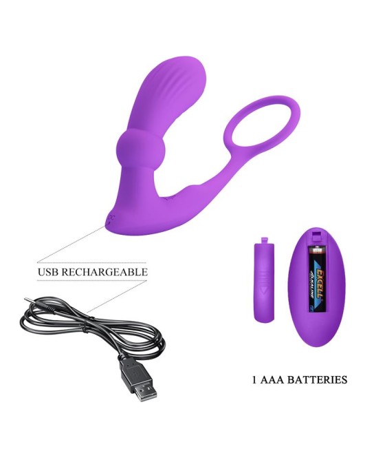 Warren Plug Anal y Anillo para el Pene con Vibracion y Pulsacion a Control Remoto