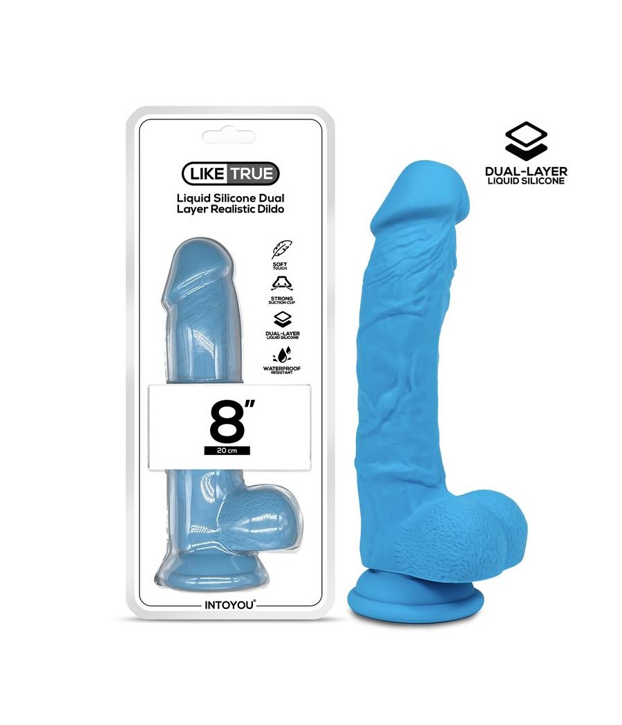 Dildo Realista Silicona Liquida Dual Layer 8 Azul