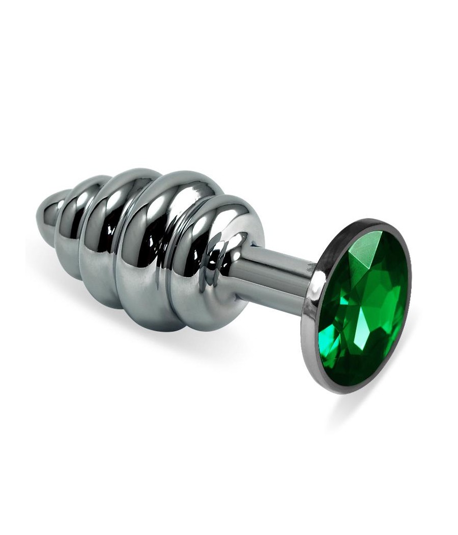 Plug Anal en Espiral Rosebud con Joya Verde