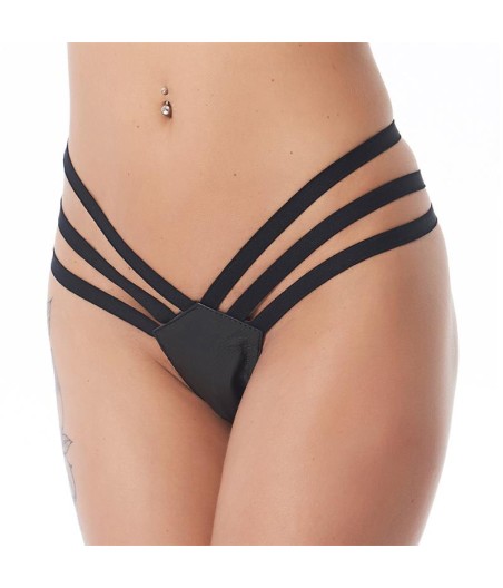 Tanga  Cuero  Negro Talla Única