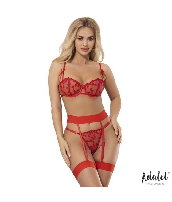 Zoey Set Sujetador Tanga y Liguero con Corazones Rojo