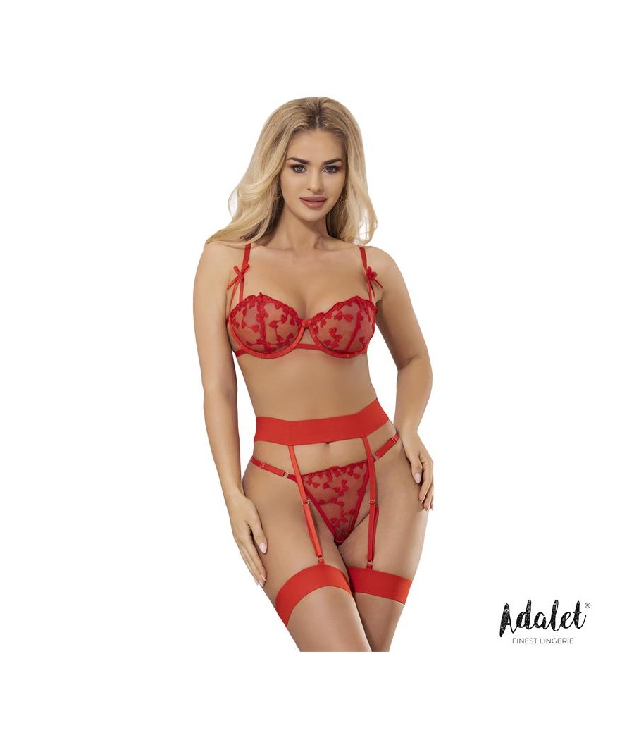 Zoey Set Sujetador Tanga y Liguero con Corazones Rojo