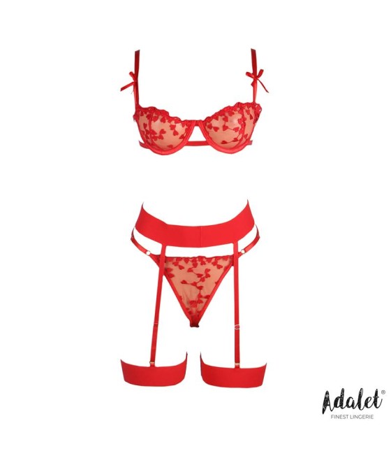 Zoey Set Sujetador Tanga y Liguero con Corazones Rojo