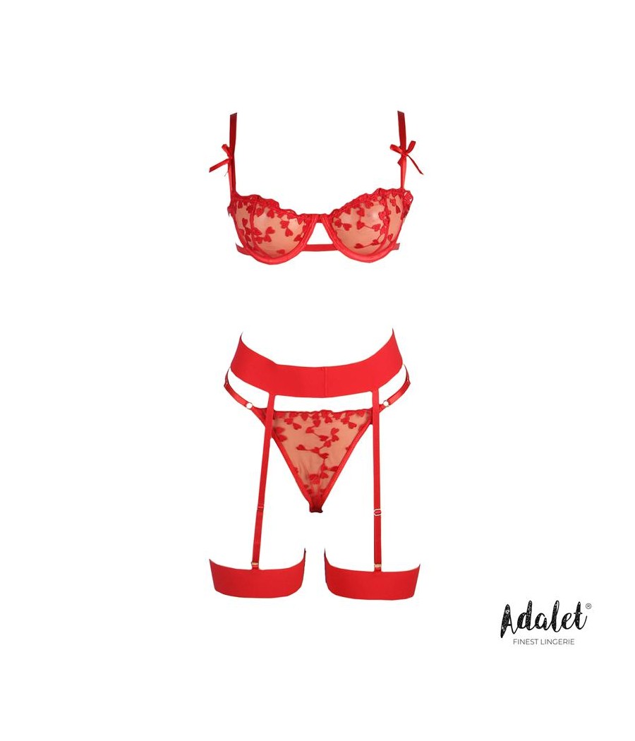 Zoey Set Sujetador Tanga y Liguero con Corazones Rojo