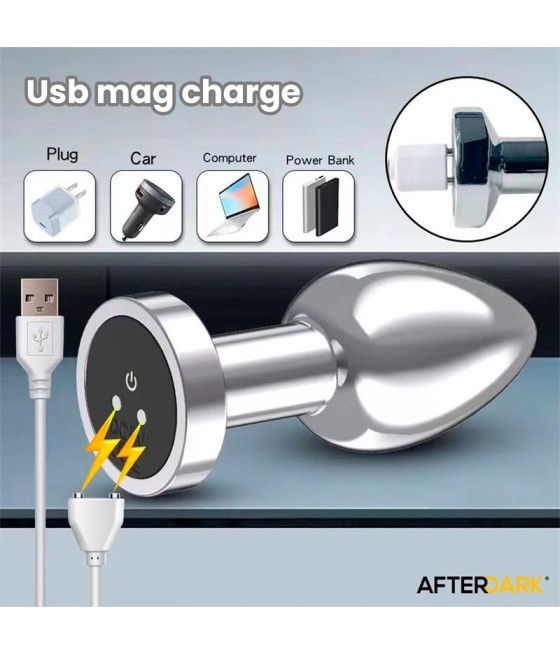 Dimpor Plug Anal Cromado con Vibracion USB Magnetico Talla S