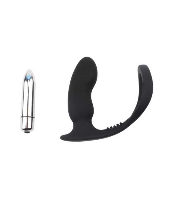 Anillo para el Pene con Plug Anal Negro