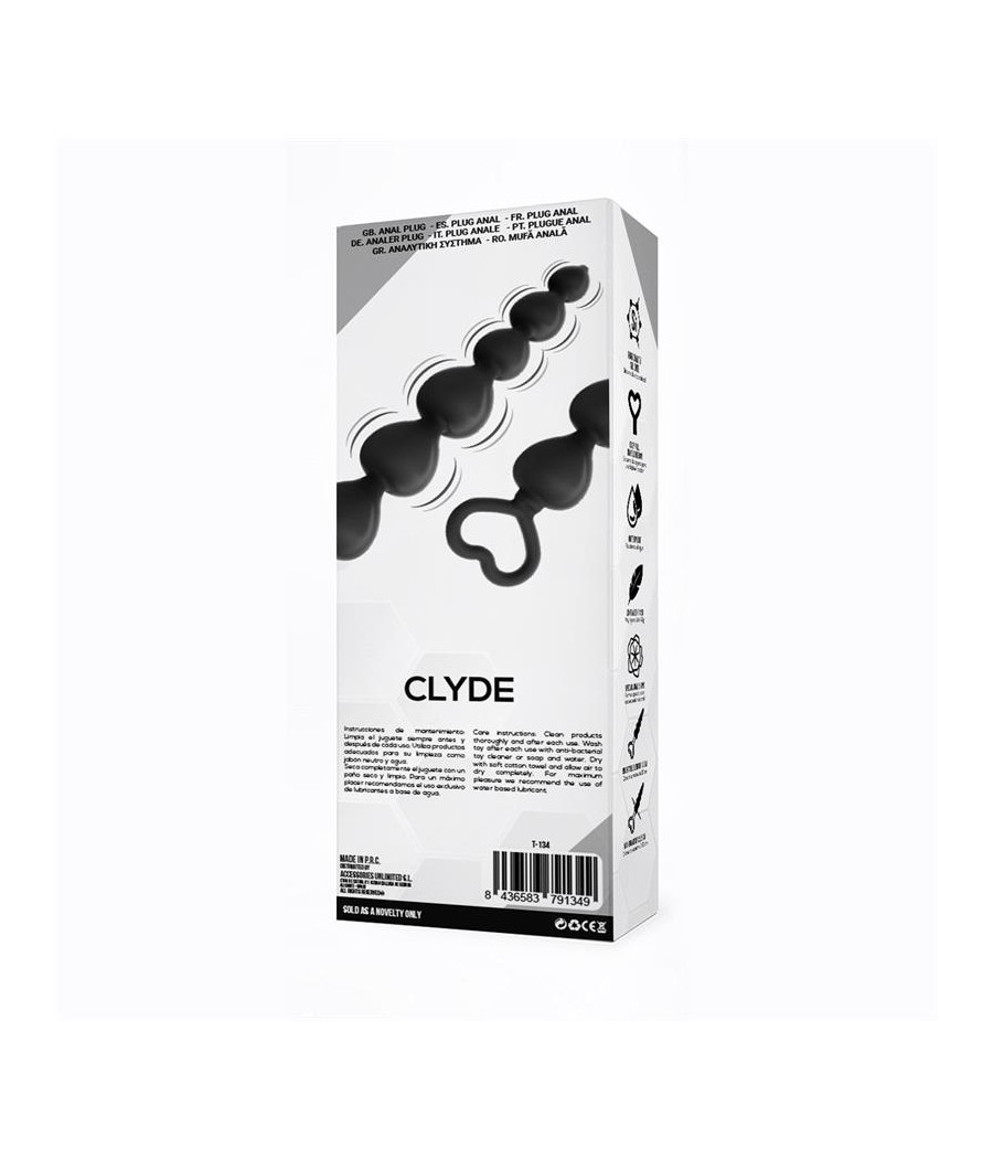 Clyde Plug Anal con Bolas con Aro de Facil Extraccion Silicona Negro