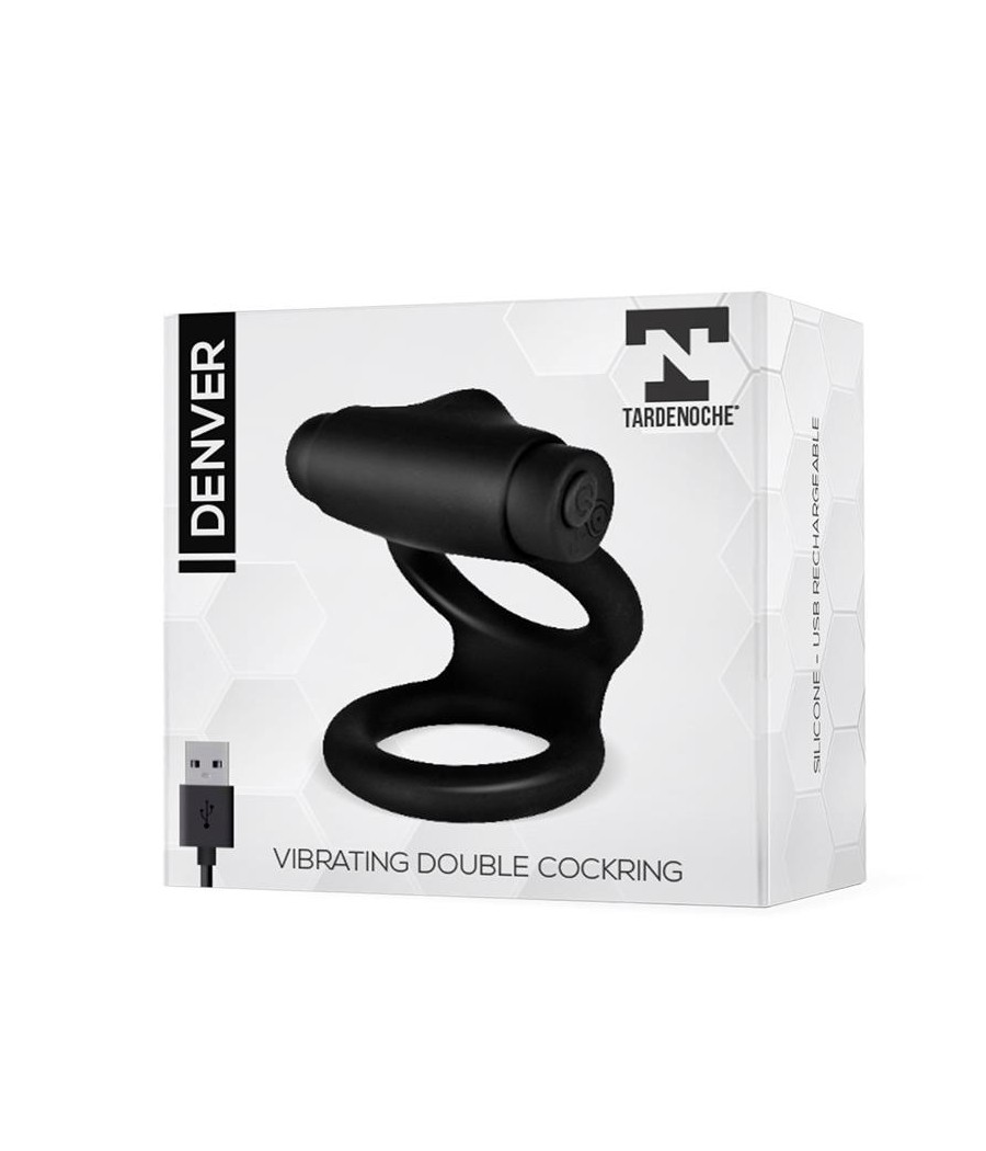 Denver Anillo Doble con Bala Vibradora USB Silicona Negro