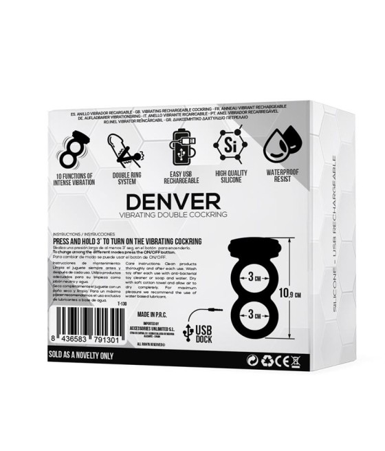 Denver Anillo Doble con Bala Vibradora USB Silicona Negro