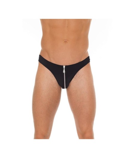 Tanga con Cremallera Negro Talla Unica