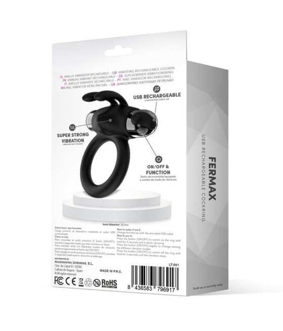 Fermax Anillo Vibrador con Conejito USB Silicona Negro