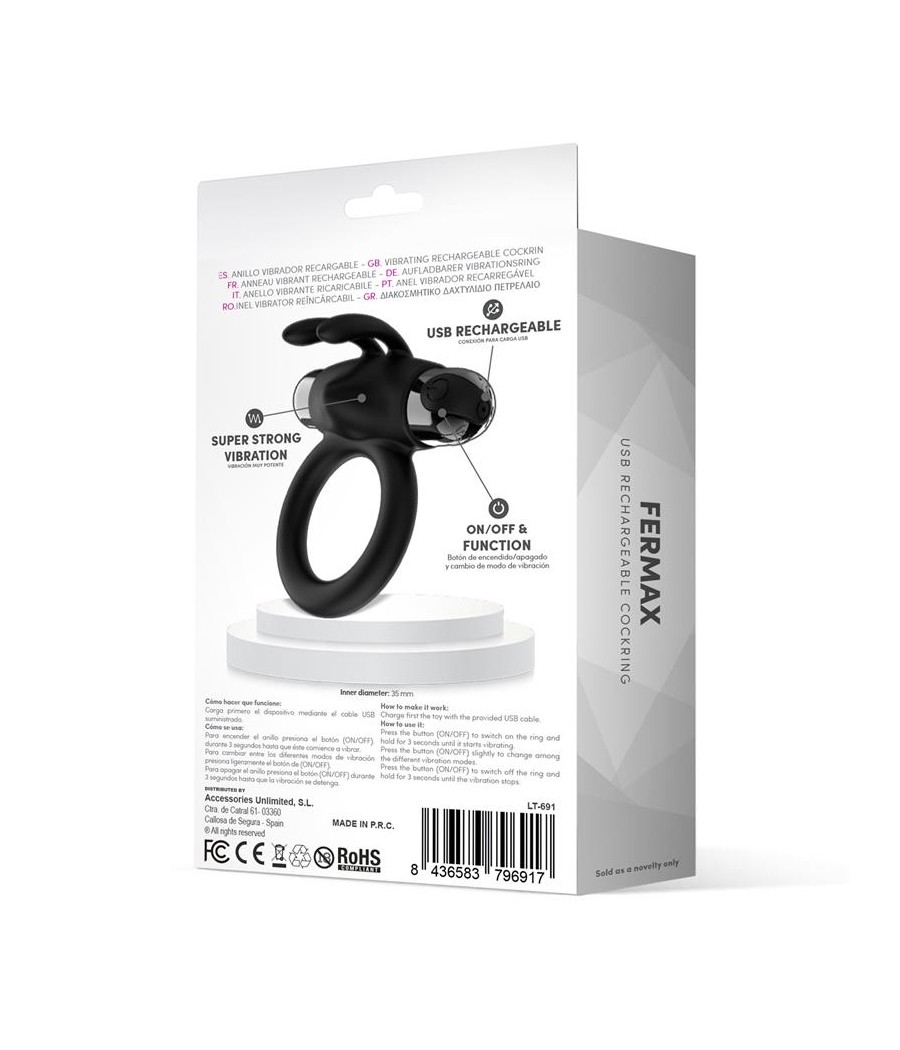 Fermax Anillo Vibrador con Conejito USB Silicona Negro