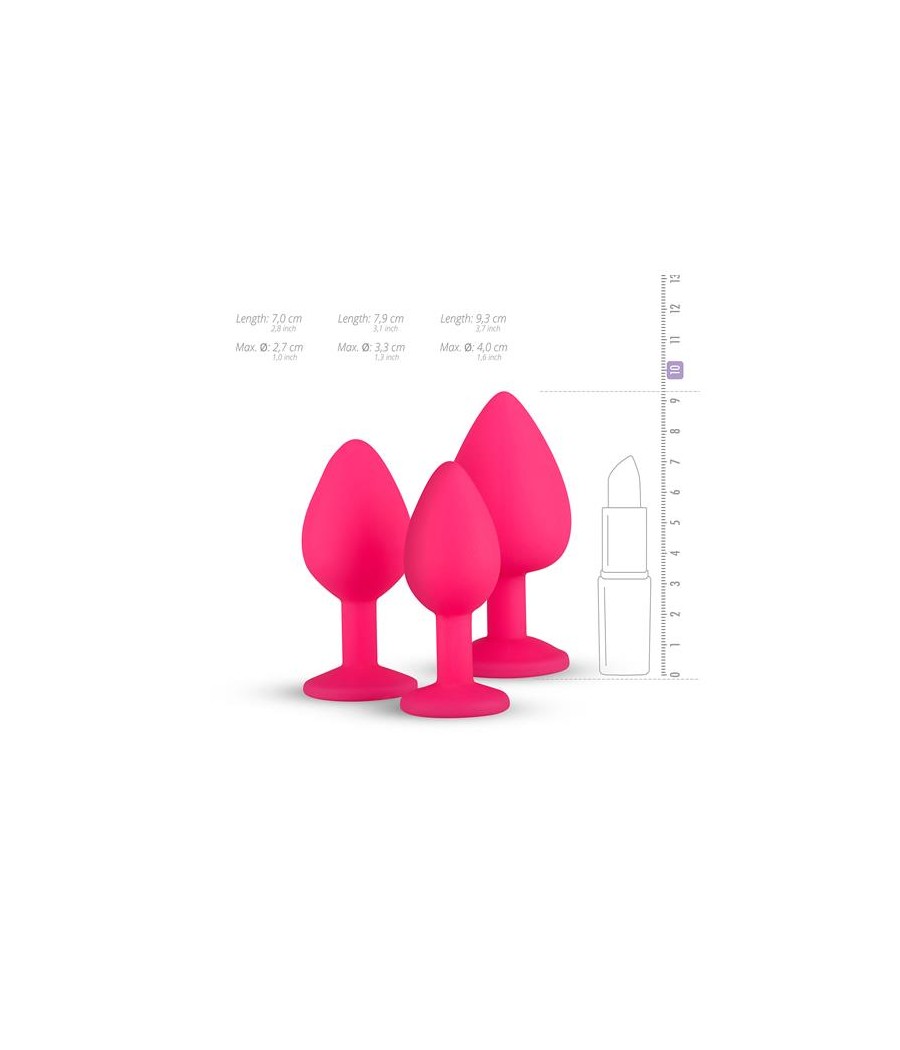 Set 3 Plug Anal con Cristal Silicona Rosa