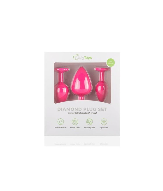 Set 3 Plug Anal con Cristal Silicona Rosa