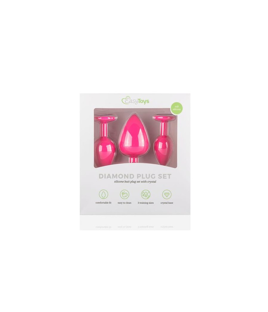 Set 3 Plug Anal con Cristal Silicona Rosa