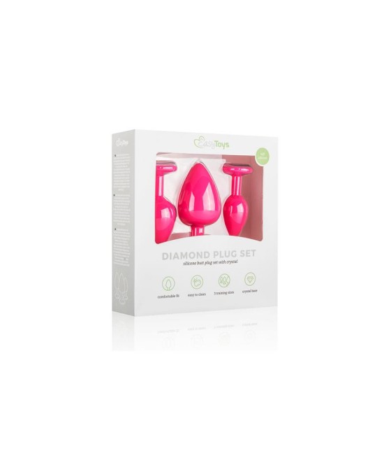 Set 3 Plug Anal con Cristal Silicona Rosa